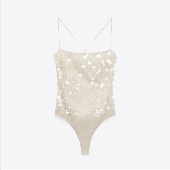 ZARA S floral sequin bodysuit NWT - Picture 5 of 7